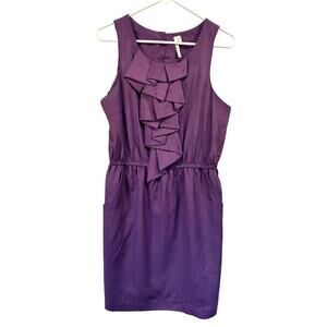 Mi Ami Purple Old Money Sleeveless Dress Purple Lined Size L Ruffled Front‎